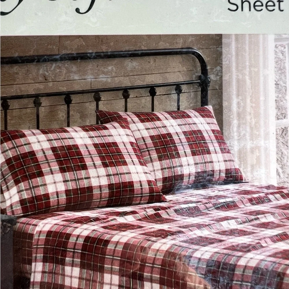TRULY SOFT Tartan Plaid Flannel King Sheet Set NWT NEW